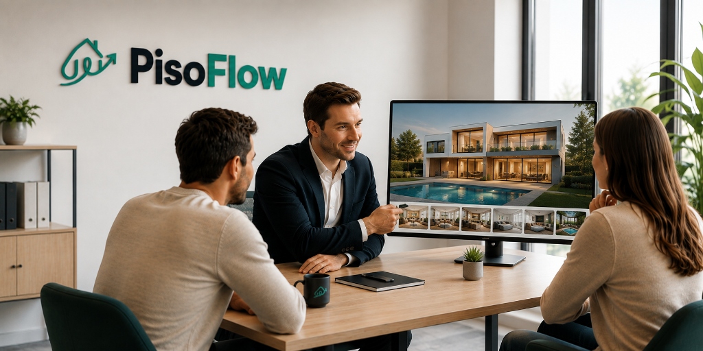Oficina de Inmobiliaria PISOFLOW — Asesor Inmobiliario atendiendo a clientes en Pamplona